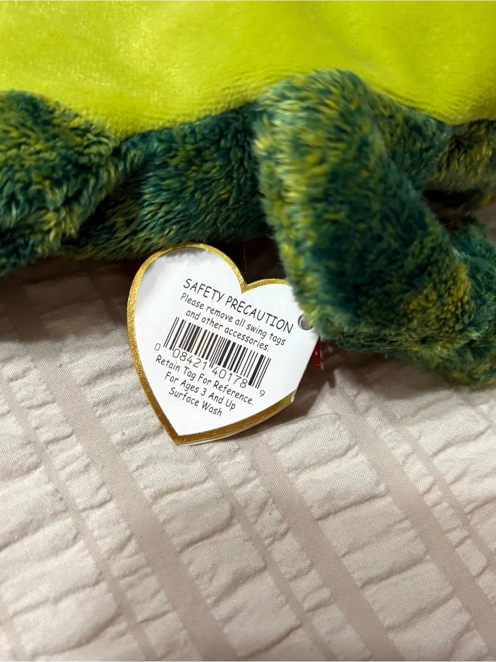Ty Green Plush Frog with Red Tongue and Yellow Eyes